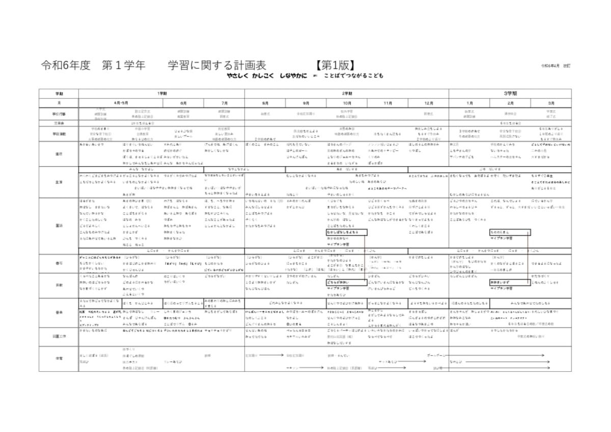 第１学年学習に関する計画表